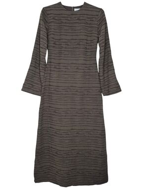 Veiled Long Sleeve Wave Striped Lace Up Back Maxi Dress Womens Medium